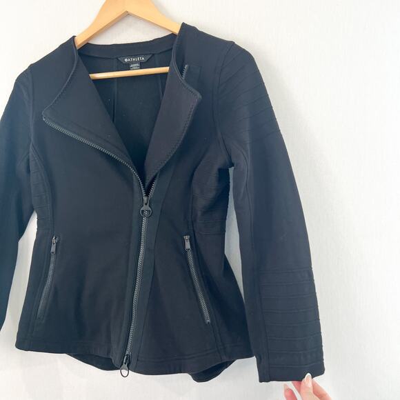 Athleta Black Moto Jacket XS Side Zip Athletic Athleisure Fitted Flattering - Picture 5 of 10